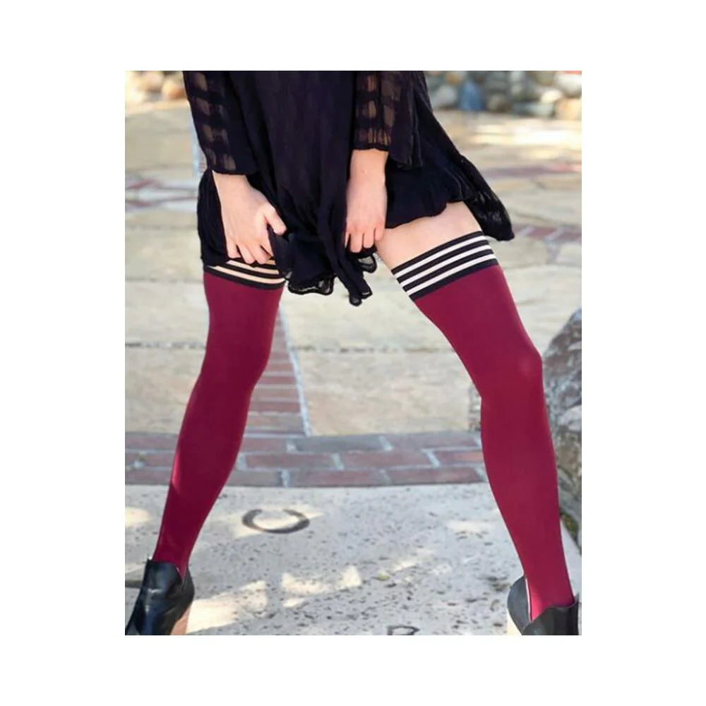 Kixies Heather Opaque Thigh High Cranberry B