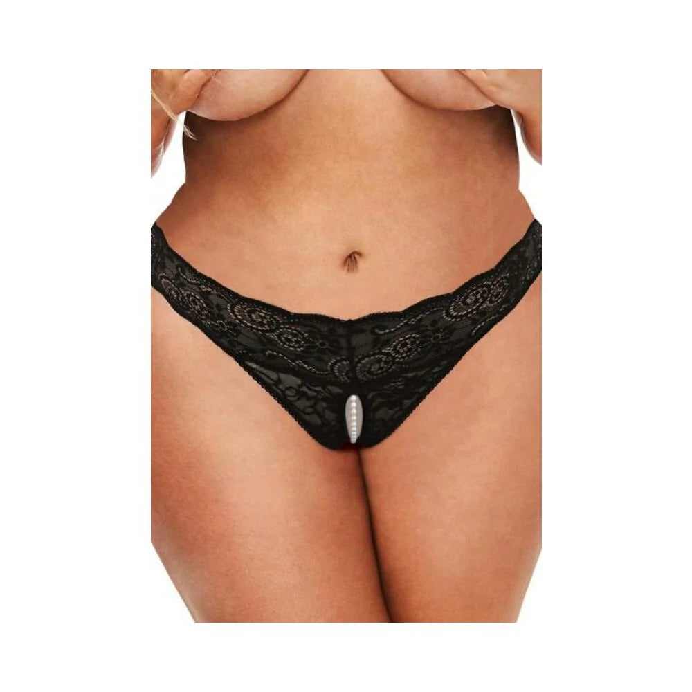 Sk Lace And Pearl Crotchless Thong Blk Q