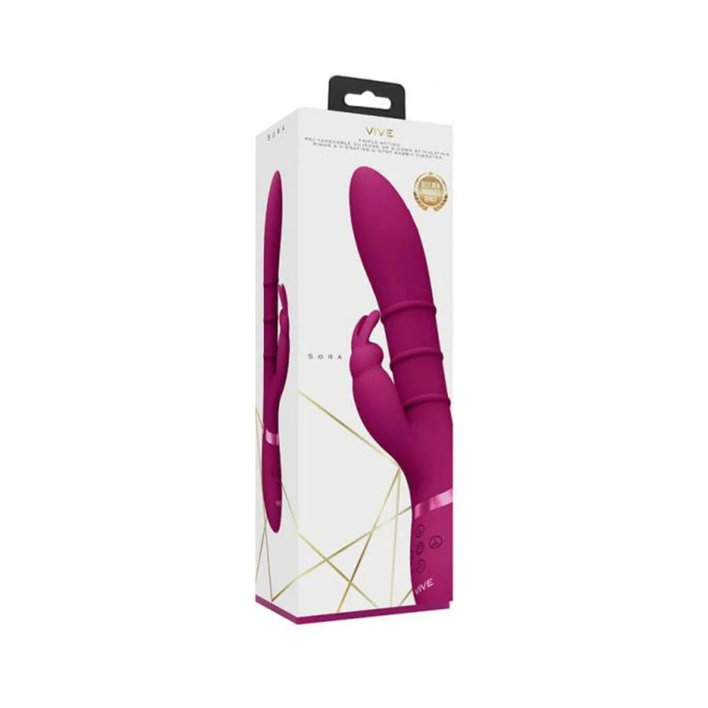Vive Sora Rechargeable Silicone G-spot Rabbit Vibrator With Up & Down Stimulating Rings Pink
