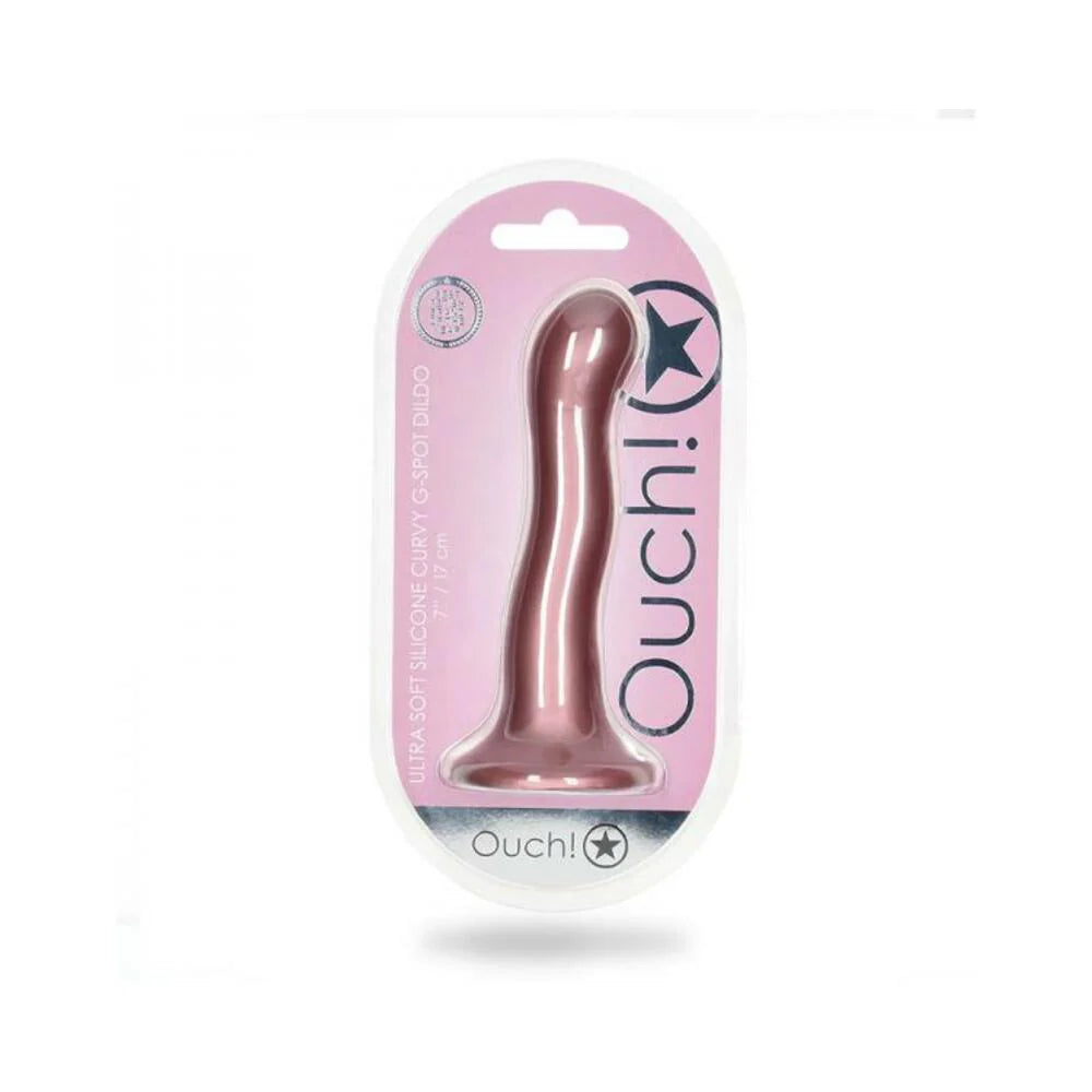 Shots Ouch! Ultra Soft Silicone 7 In. Curvy G-spot Dildo Rose Gold