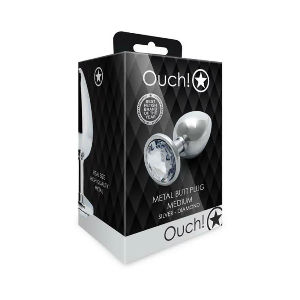 Shots Ouch! Round Gem Butt Plug Medium Silver/diamond
