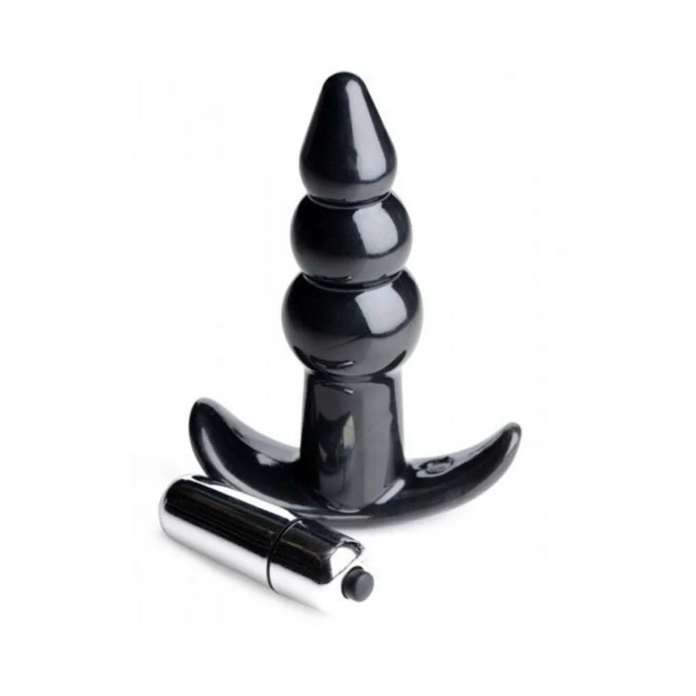 Ribbed Vibrating Butt Plug Black