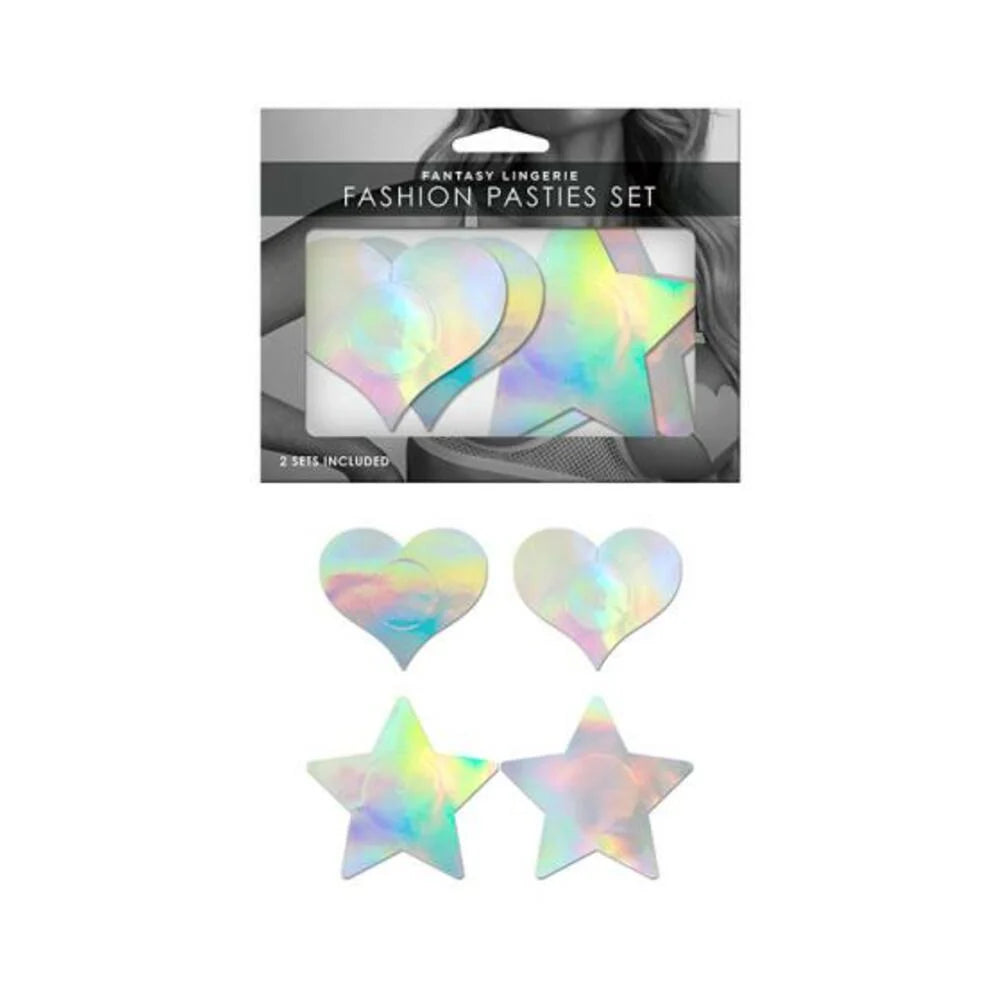 Fantasy Lingerie Holographic 2-pair Pasties Set Heart & Star Shapes O/s