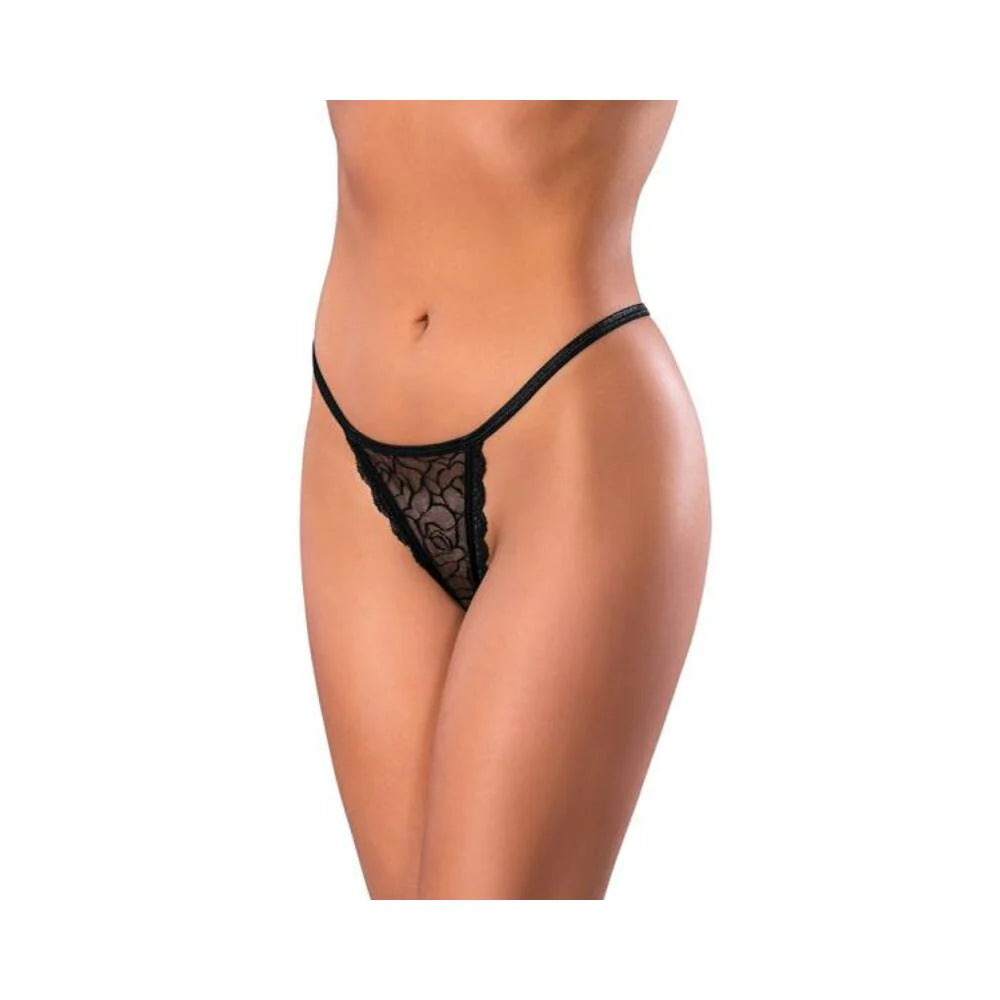 Magic Silk Soft Petals Lace Thong Black S/m