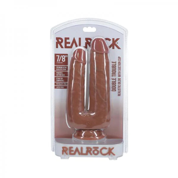Realrock Double Trouble 7 In. / 8 In. Dildo Tan