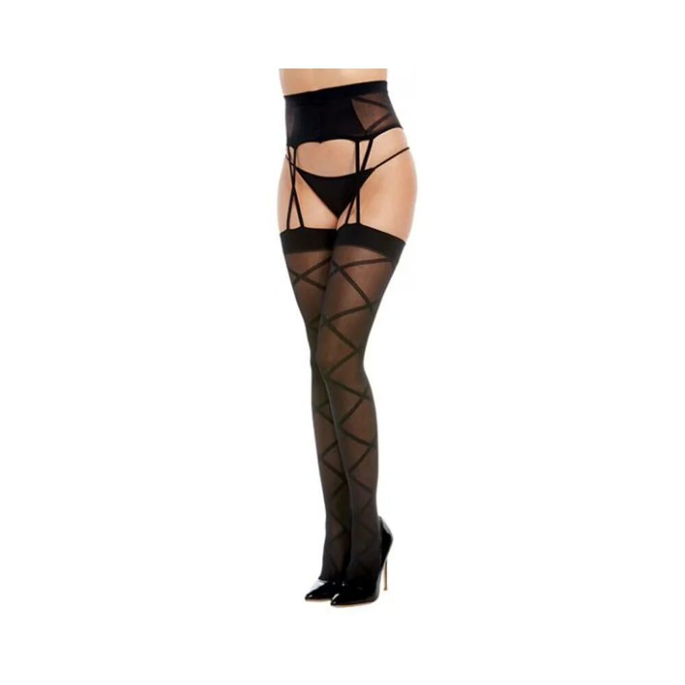 Sheer Crisscross Stockings Black O/s