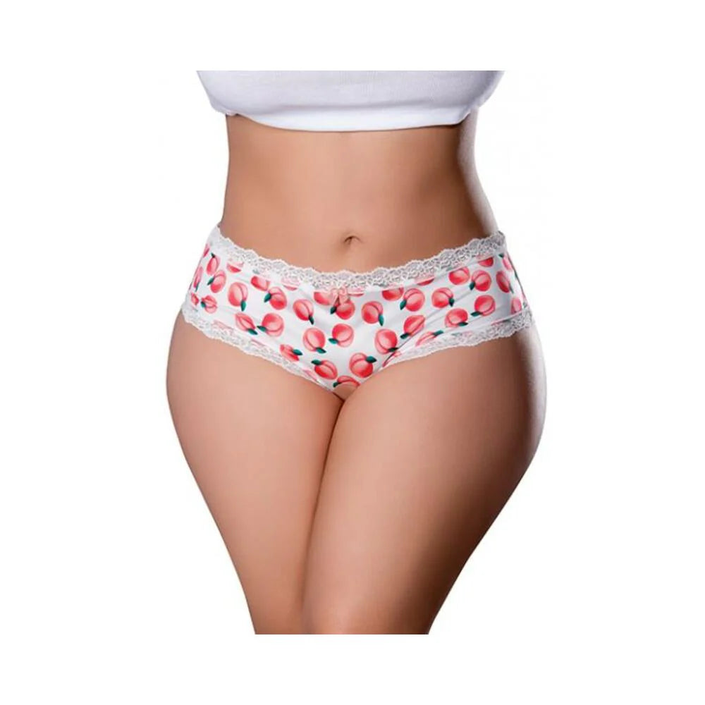 Sweet Treats Crotchless Boy Short W/wicked Sensual Care Peach Lube - White Qn