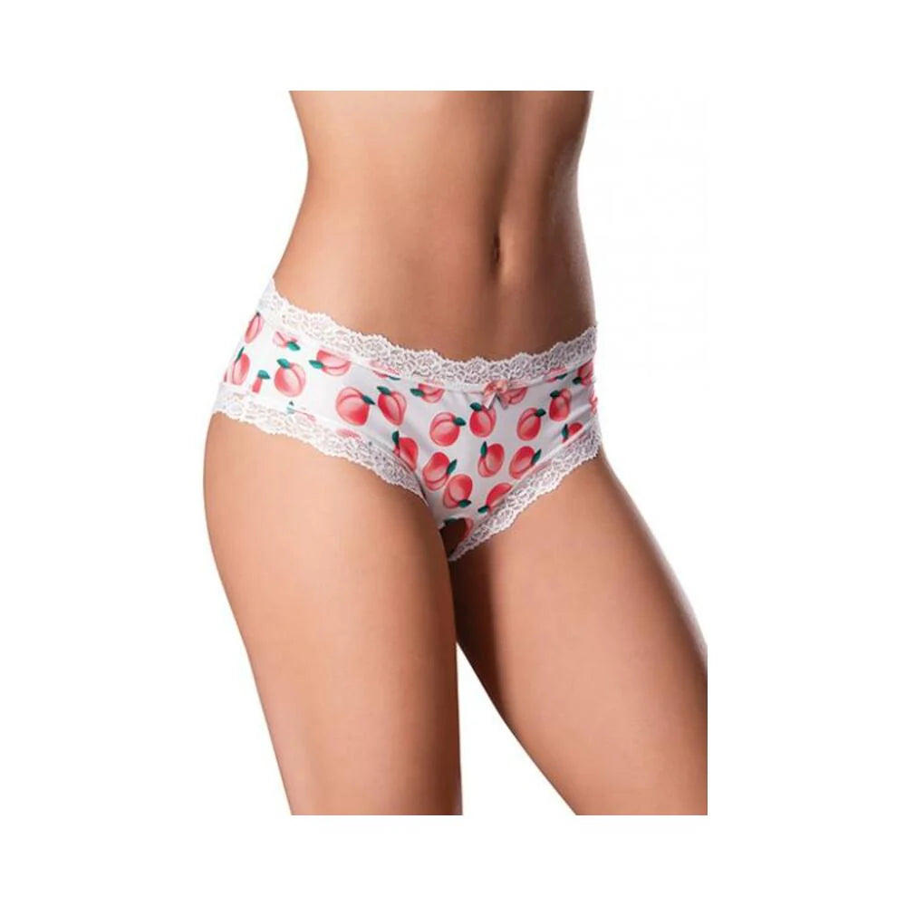 Sweet Treats Crotchless Boy Short W/wicked Sensual Care Peach Lube - White L/xl