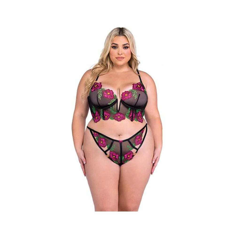 Peony Paradise Underwire Bralette & G-string - Black 1x