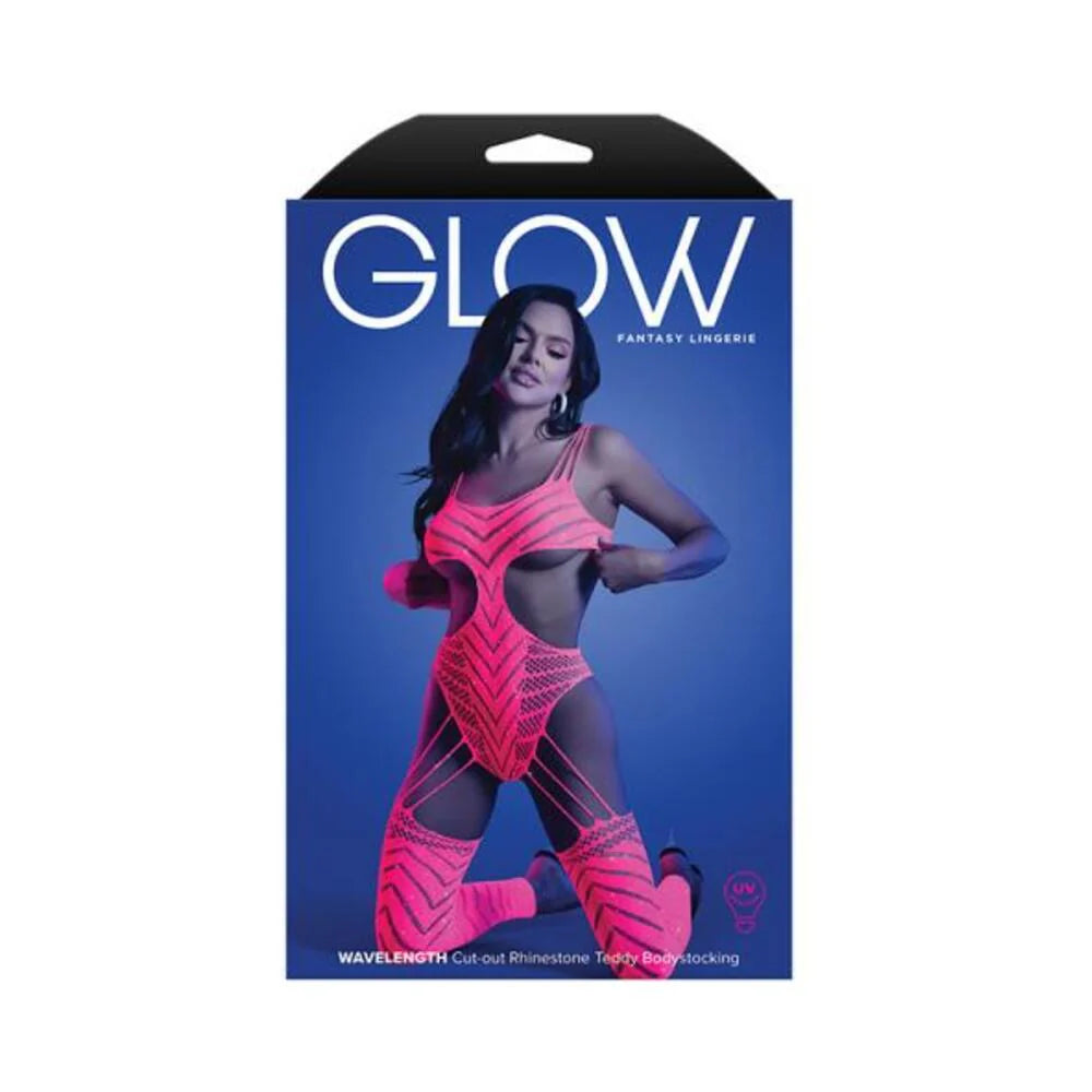 Fantasy Lingerie Glow Wavelength Uv Reactive Rhinestone Fishnet Cut-out Teddy Bodystocking O/s