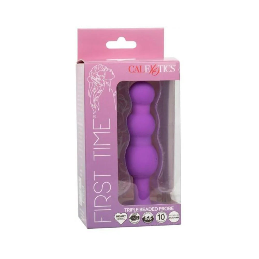 First Time Vibrating Triple Beaded Anal Probe - Purple
