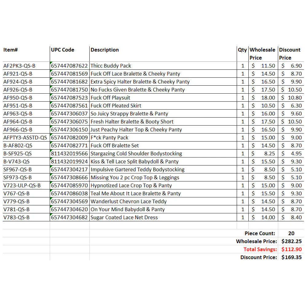 FL 20 Piece Grab Bag Queen Size Mix A