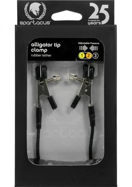 Blackline Adjustable Alligator Nipple Clamps With Rubber Tether - Black