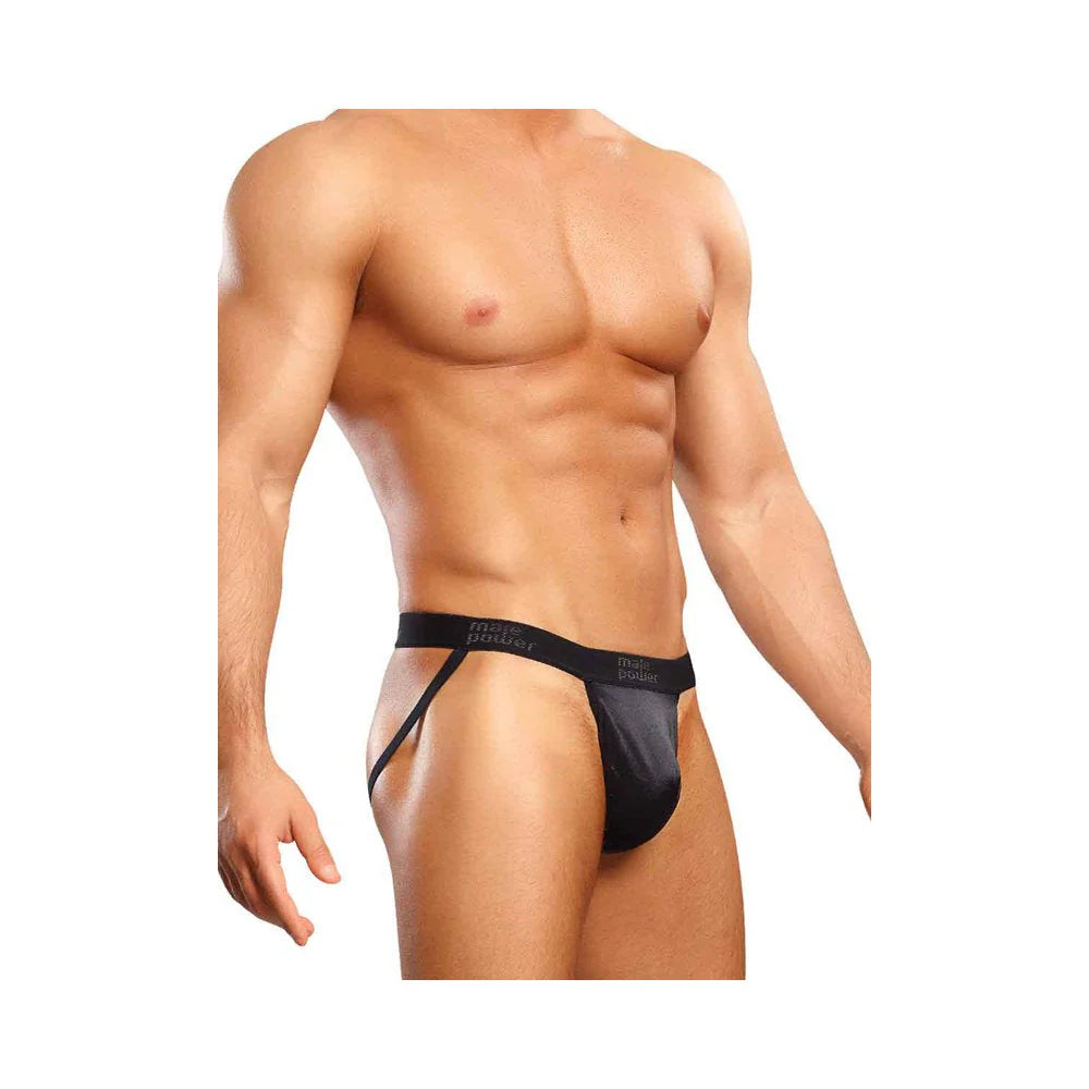 Male Power Satin Lycra Jock Strap S/M Black