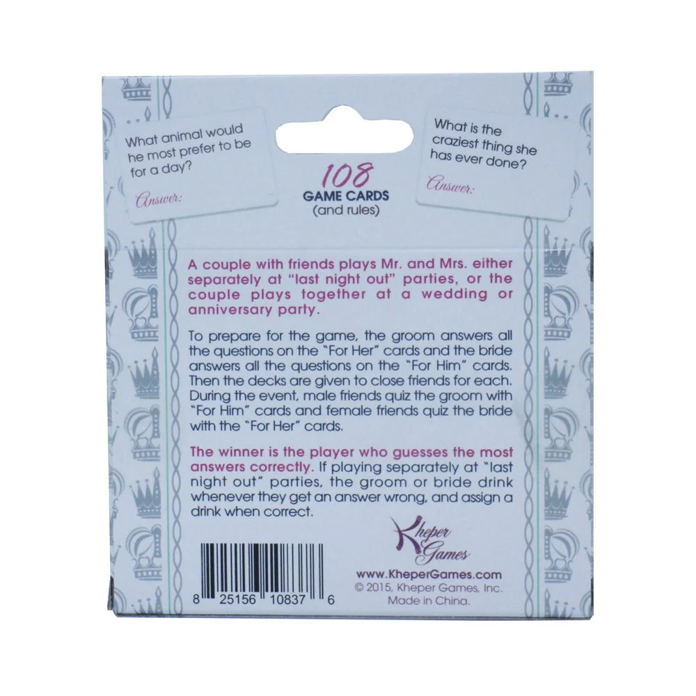 Mr. and Mrs. Trivia Card Game