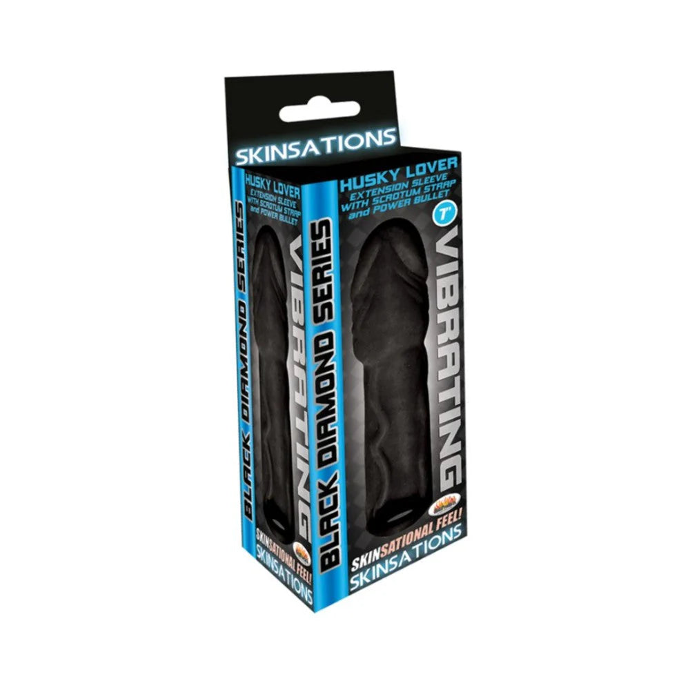 Skinsations Black Diamond Series Husky Lover Extension Sleeve With Power Bullet & Scrotum Strap 7in
