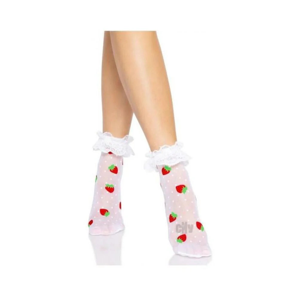Strawberry Dot Ruffle Anklets Os Wht/red