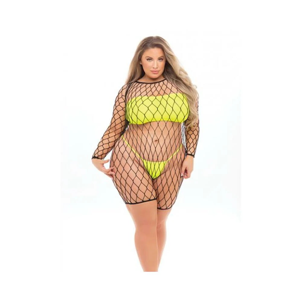 Pink Lipstick Dance With Me Lrge Fshnet Romper, Bndeau Top & G-strng (fits Up To 3x) Neon Yellw Qn