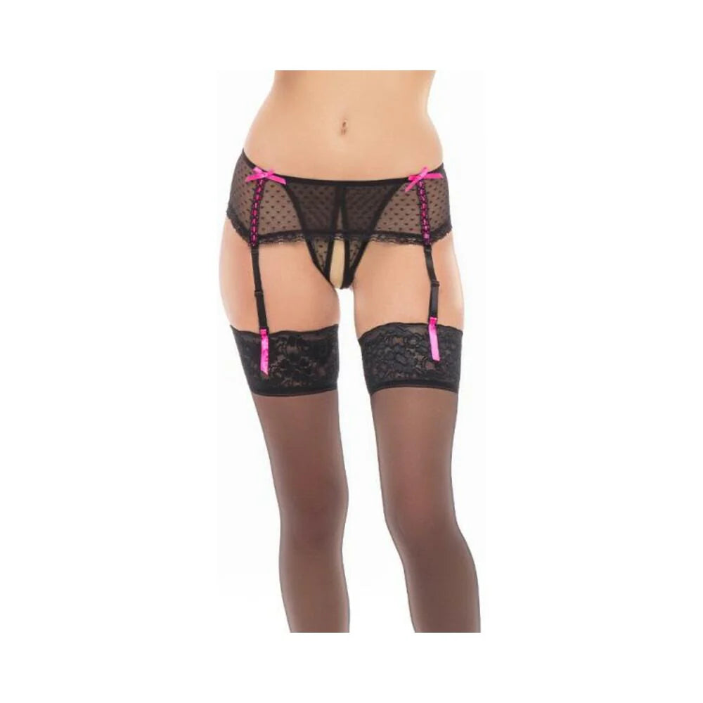 Dream Of Me Crotchless Garter Thong Black S/m