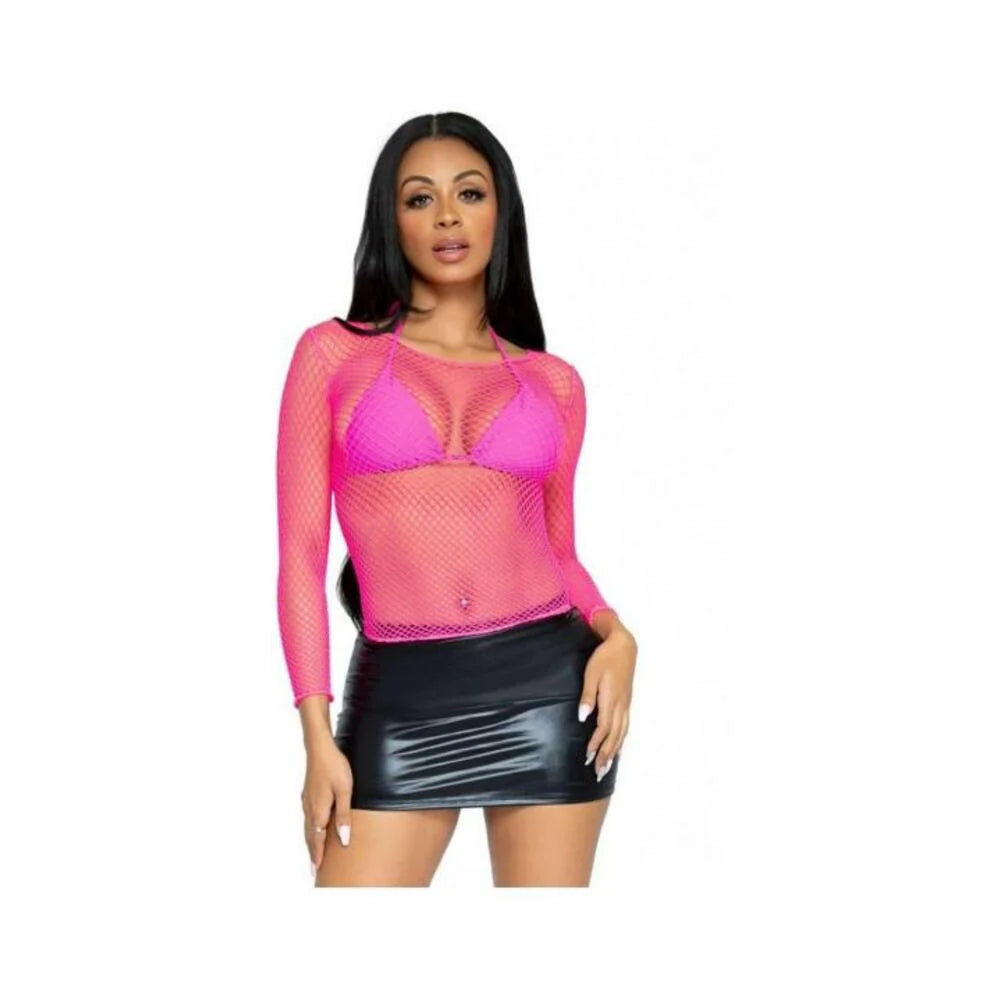 Spandex Long Sleeve Ind Net Shirt Os Pnk
