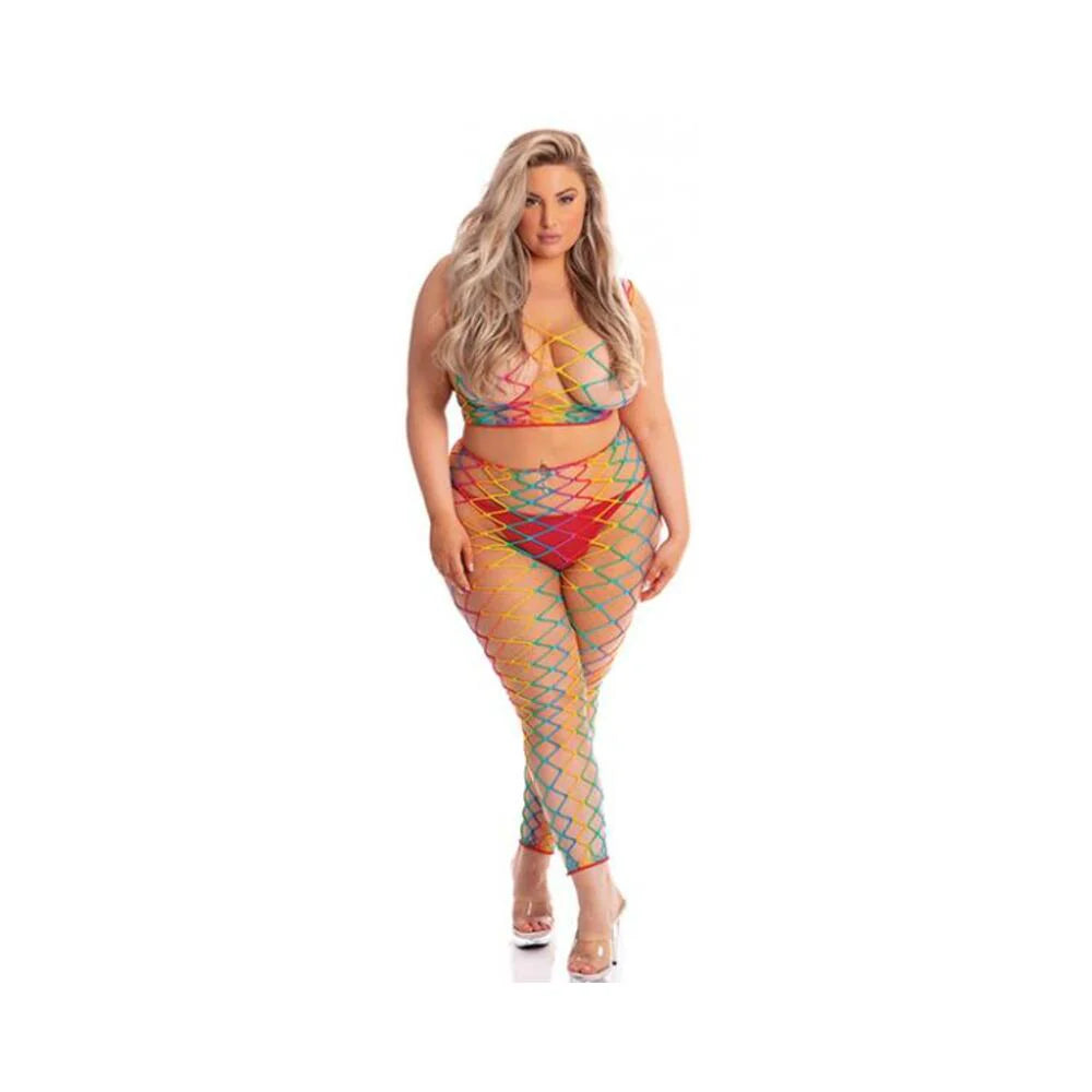 Pink Lipstick Roy G. Biv 2 Pc Bodystocking Rainbow Qn