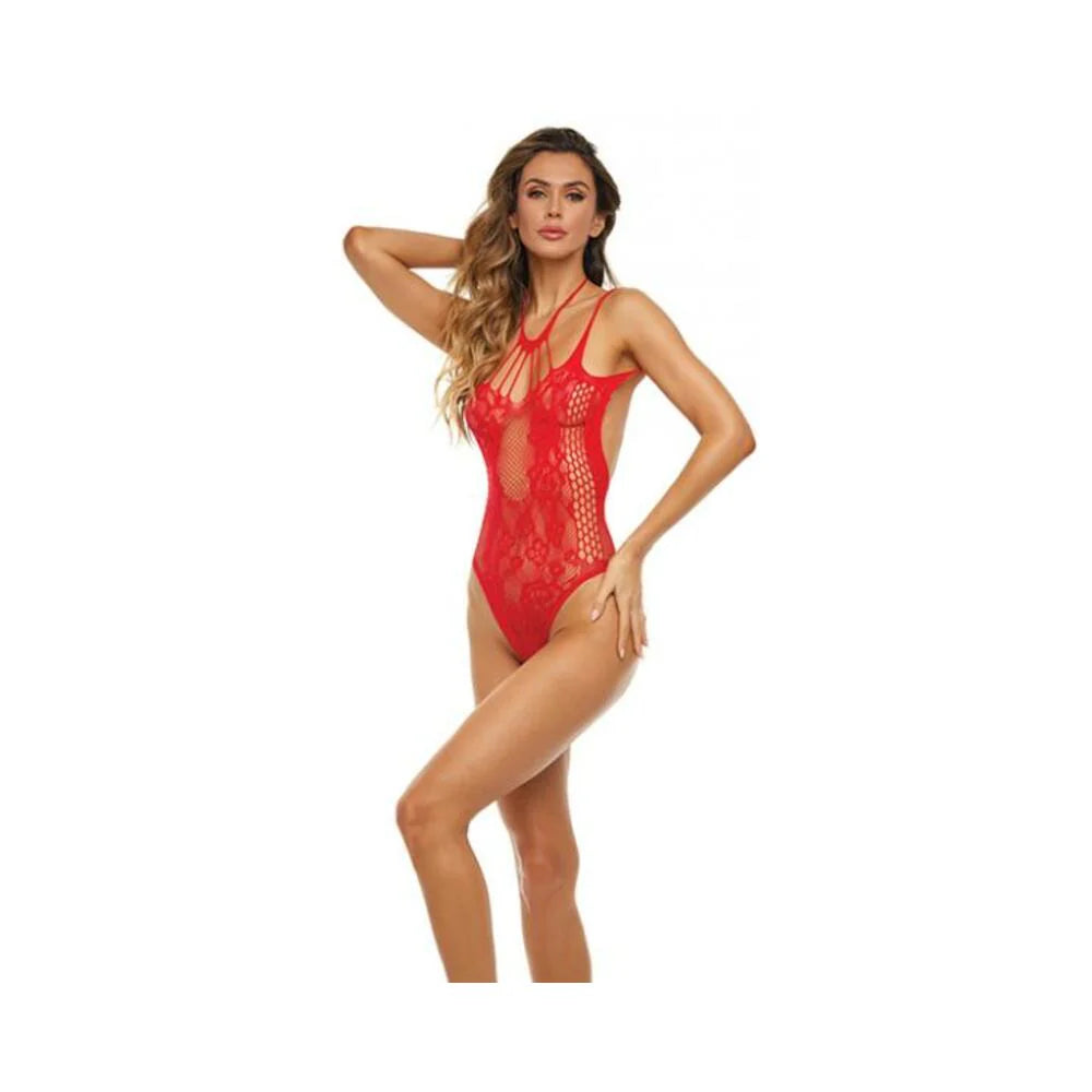 Rene Rofe Deep Desire Lace Teddy Red O/s
