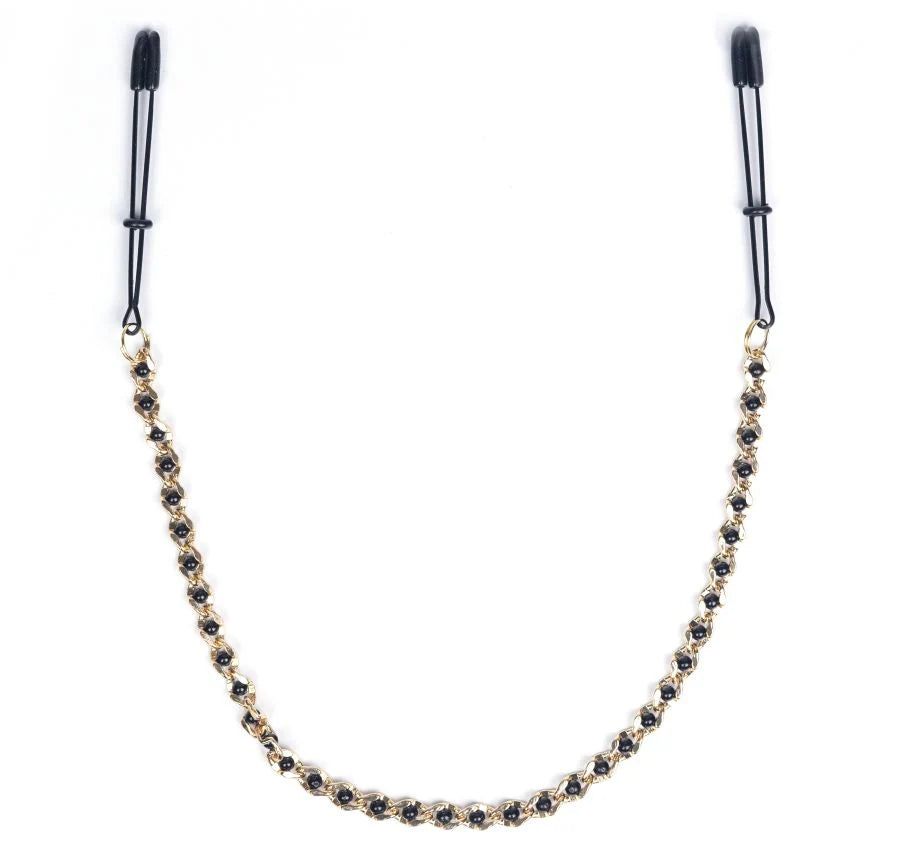 BLACK TWEEZER NIPPLE CLAMPS W/ BEADED CHAIN