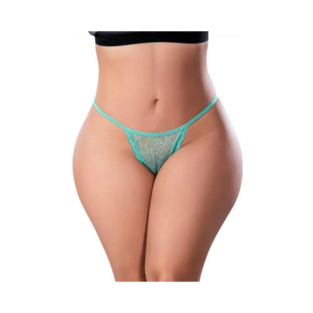 Magic Silk Soft Petals Lace Thong Aqua Queen Size