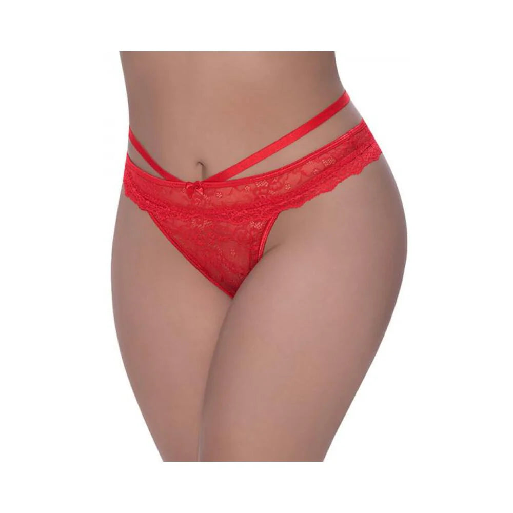 Magic Silk Ooh La Lace Peek-a-boo Cheeky Panty Red Queen Size