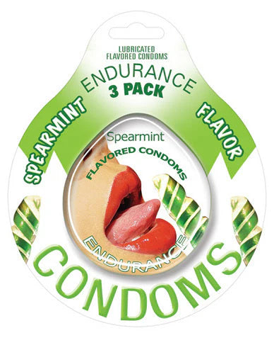 Lubricated Flavored Endurance Condoms 3 Per Pack Spearmint