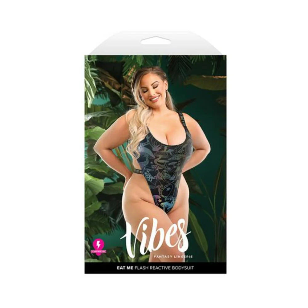 Fantasy Lingerie Vibes Eat Me Flash Reactive Mushroom-print Bodysuit Queen Size