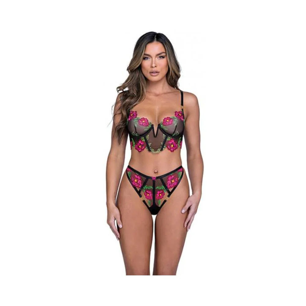 Peony Paradise Underwire Bralette & G-string - Black Xl