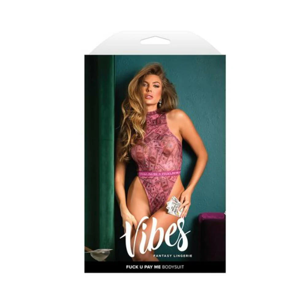 Fantasy Lingerie Vibes Fuck U Pay Me Money-print Sparkle Mesh Bodysuit M/l