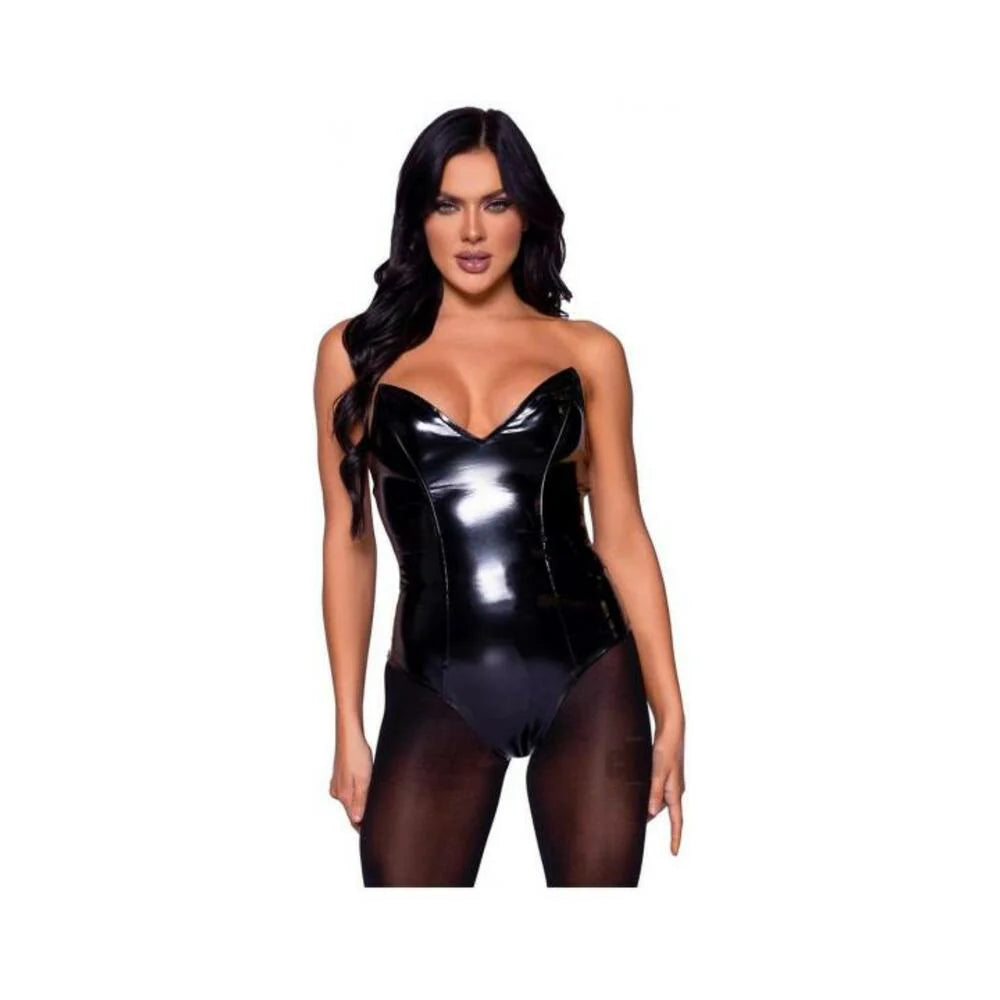 Vinyl Boned Bodysuit Lg Black