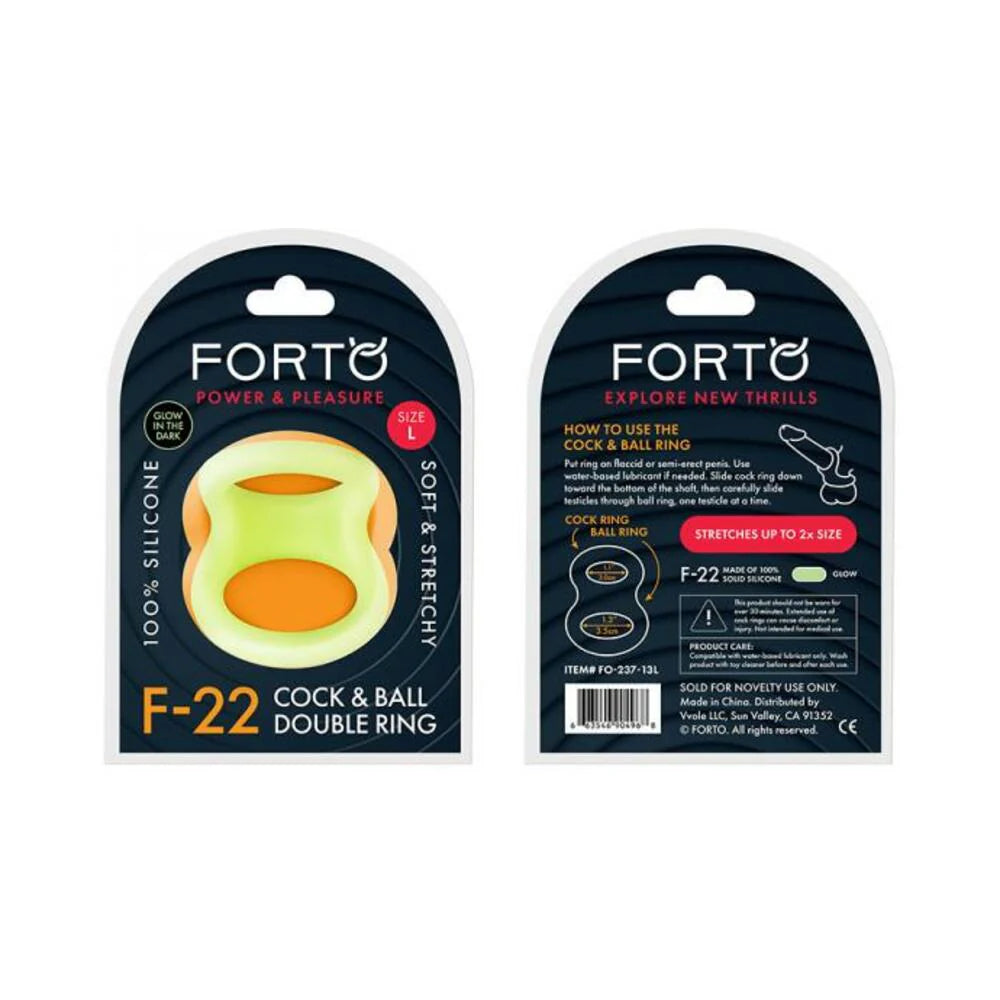 Forto F-22: Double Ring Liquid Silicone 57.5/60 Mm Glow-in-the-dark