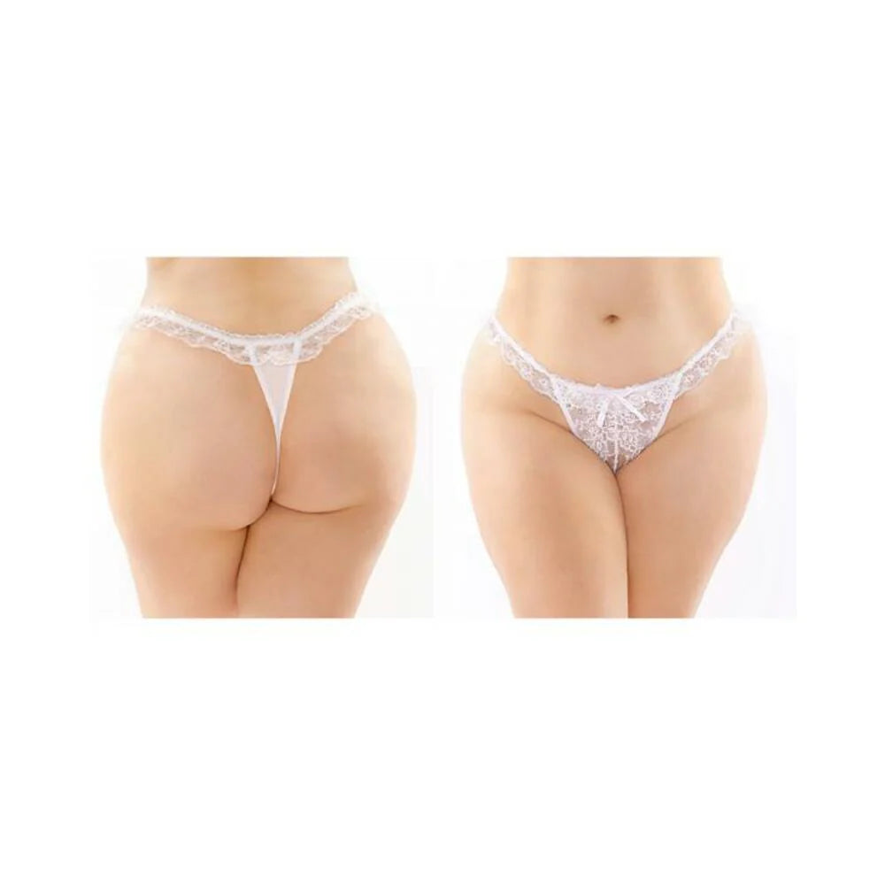 Flora Ruffled Lace Crotchless Pearl Thong White Queen