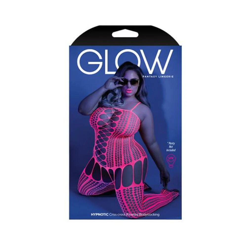 Glow Hypnotic Criss-cross Paneled Bodystocking Neon Pink Qs