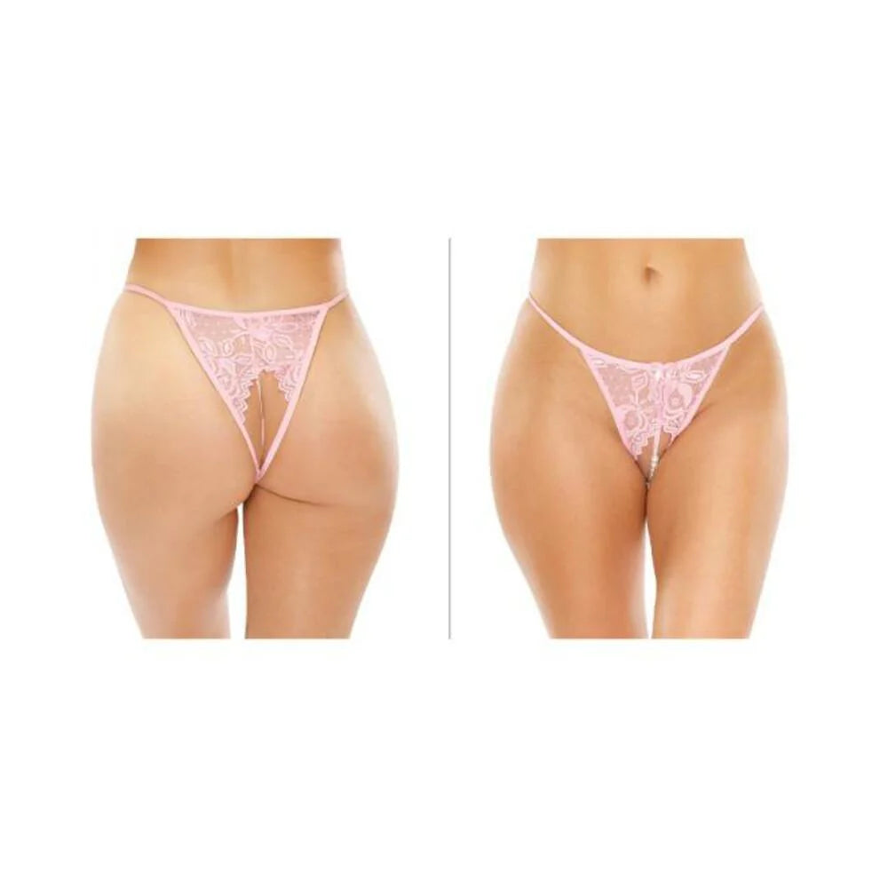Calla Crotchless Lace Pearl Panty Light Pink L/xl