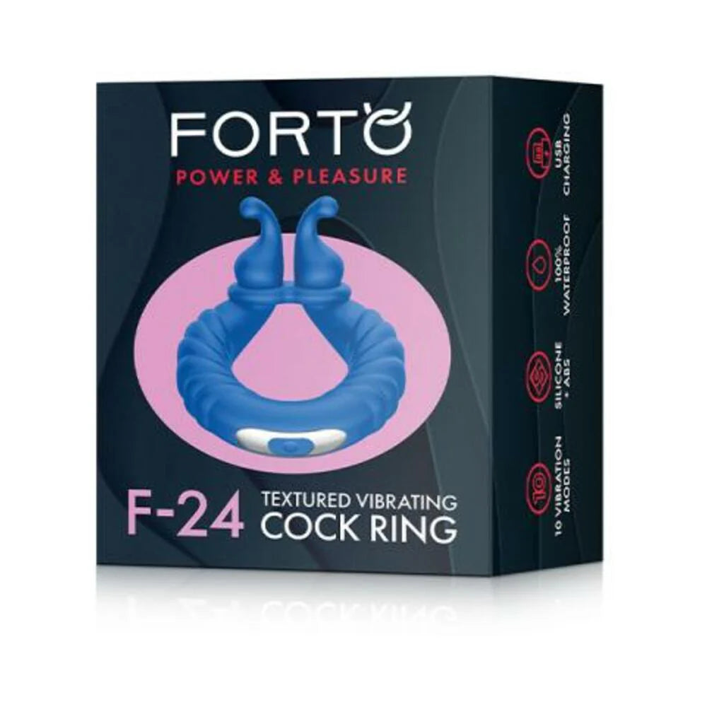 Forto F-24: Silicone Textured Vibrating Cock Ring Blue