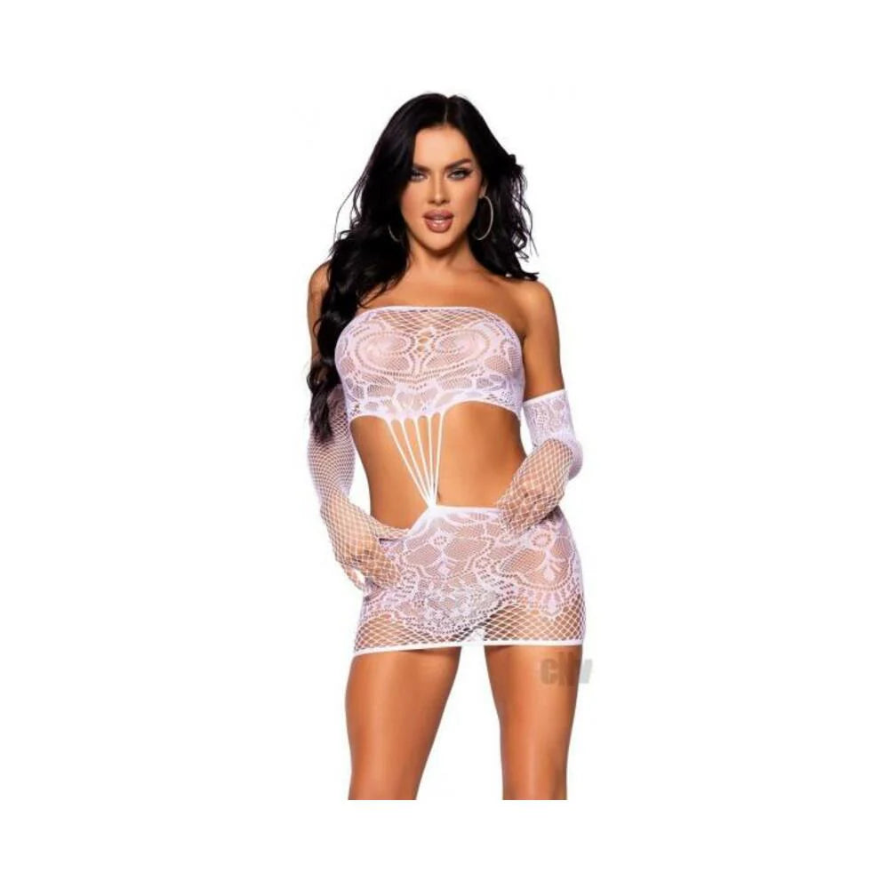 Strap Lace Tube Dress/gloves 2pc Os Wht