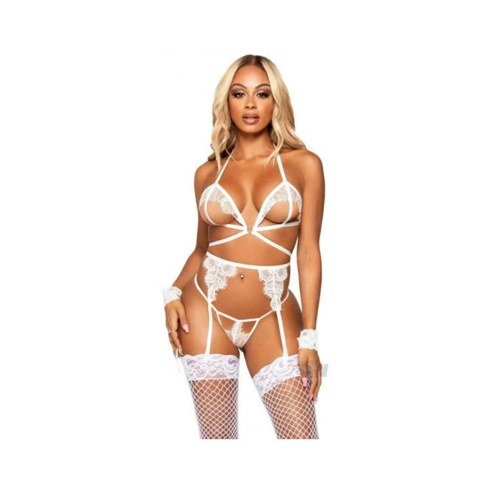 Eyelash Bra Garter Gstring 4pc Os Wht