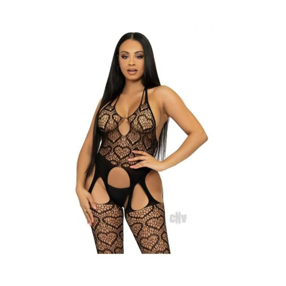 Seamless Heart Suspend Bodystock Os Blk