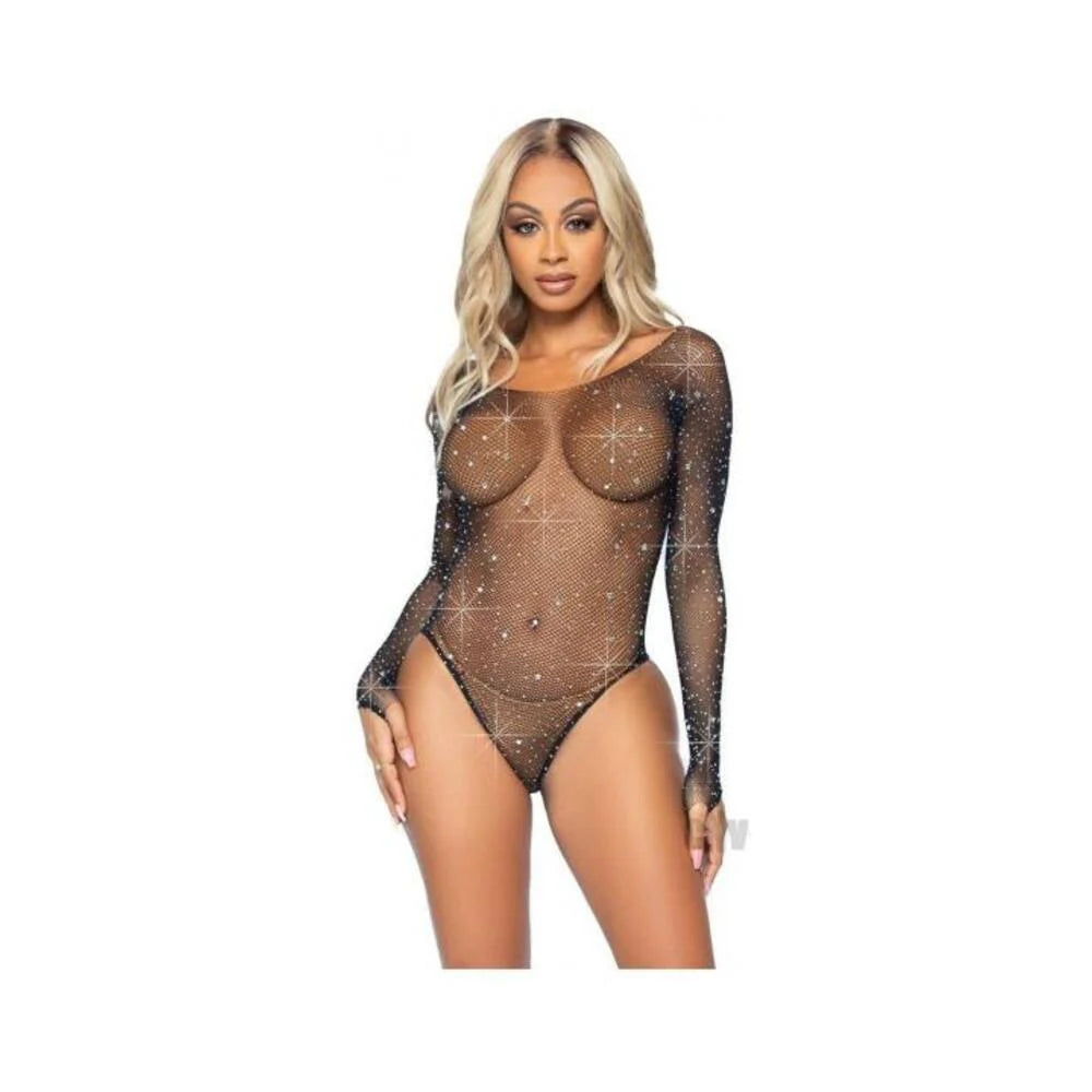 Galaxy Star Rhinestone Bodysuit Os Blk