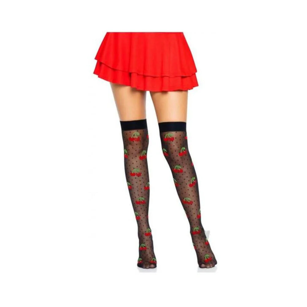 Spandex Dot Cherry Thigh Os Blk/red