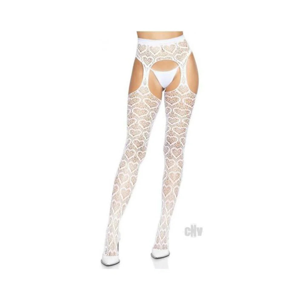 Heart Net Suspender Hose Os White