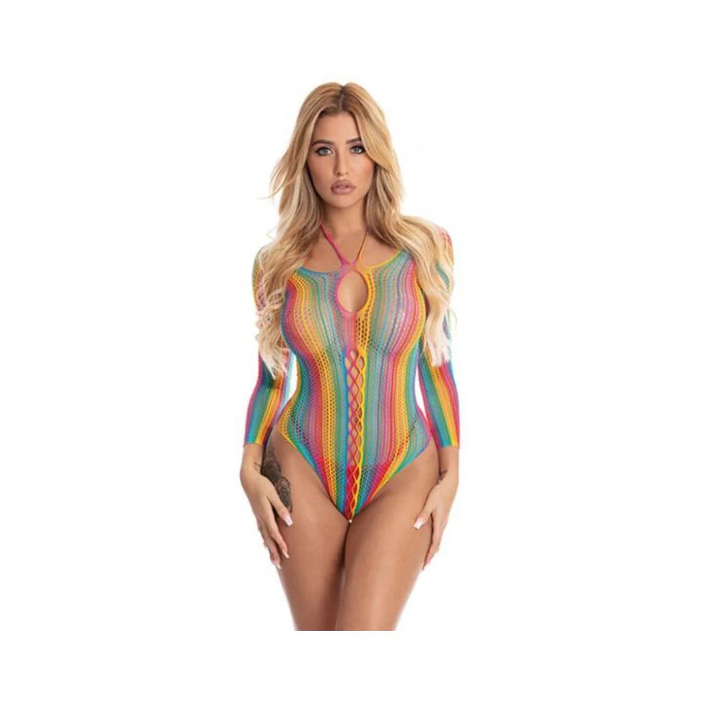 Pink Lipstick More Color Long Sleeve Bodysuit Rainbow O/s