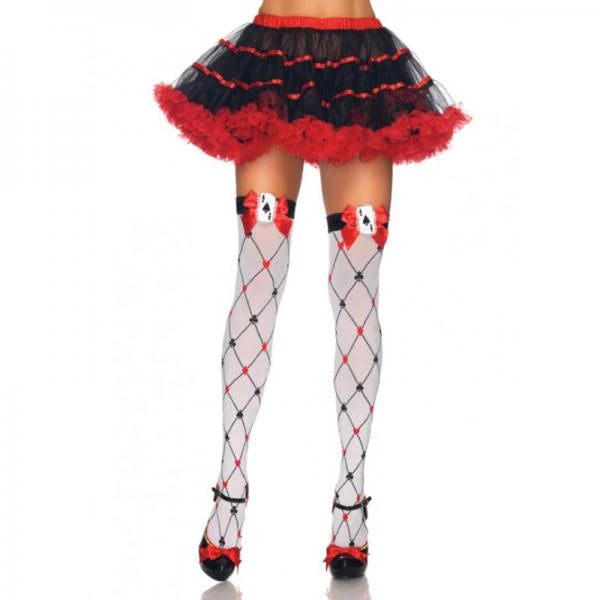 Woven Diamon Suit Thigh High O/s Wht/red