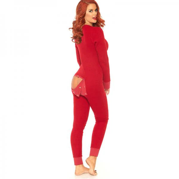Cozy Brushed Long Johns W/flap Xl Red