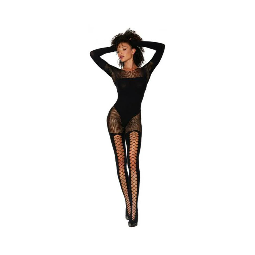 Dreamgirl Fishnet Teddy Bodystocking Black O/s