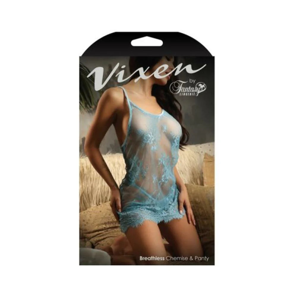 Fantasy Lingerie Vixen Breathless Lace Chemise & G-string Light Blue O/s